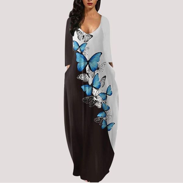 

casual dresses autumn long sleeve o neck floral print women vestidos bodycon dress pockets boho maxi lady office #t3g, Black;gray