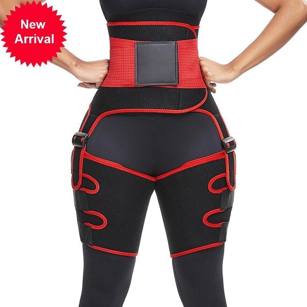 

3 in 1 neoprene leg shapers sweaty high waist adjustable thigh trimmer slimmer body shaper fat burning compress slimming belt, Black;white