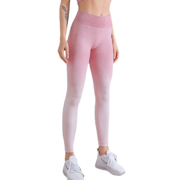 

2021 seamless yoga pants women's hanging dye gradual hip lifting high waist sports running pants, Black;white