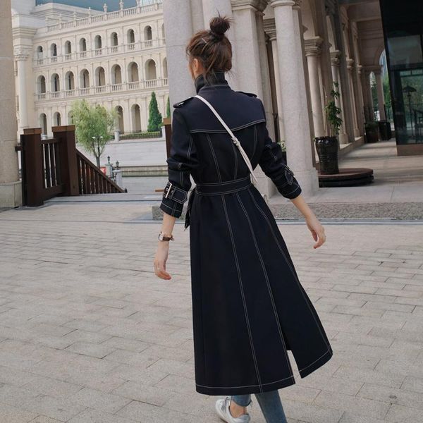 

women's trench coats fashion england style slim long women coat black double-breasted office lady duster female outerwear clothes, Tan;black