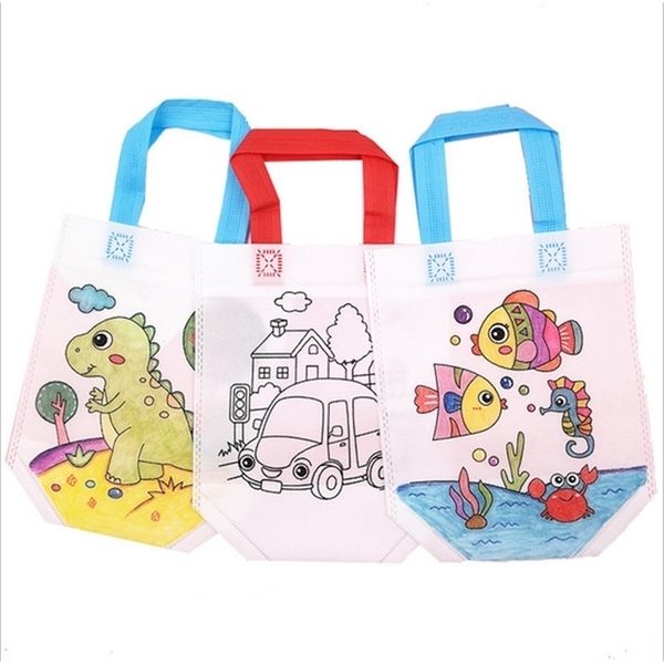 

kids graffiti bag diy white coloring painting puzzles child arts crafts color filling drawing toy kindergarten non-woven handbags g20305, Black