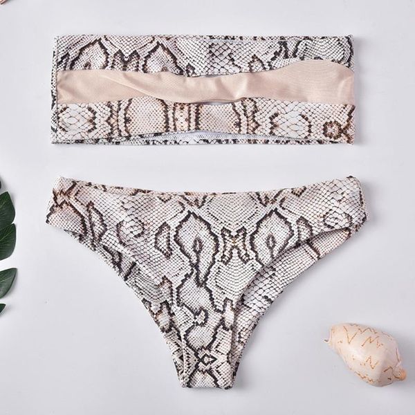 

women bikini swimsuit 2021 two-piece swimsuit snake print swim suit tube bikini set beachwear swimwear maillot de bain femme