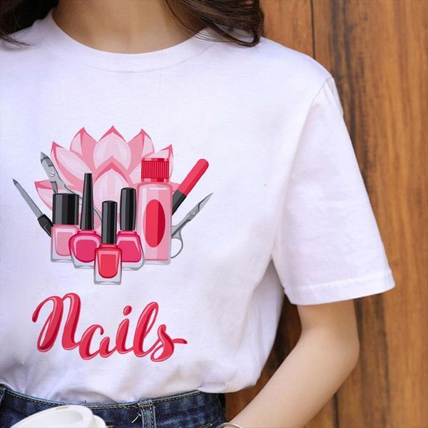 

korean version nail polish harajuku womens t shirts summer o neck short sleeve women female hipster tee shirt, White