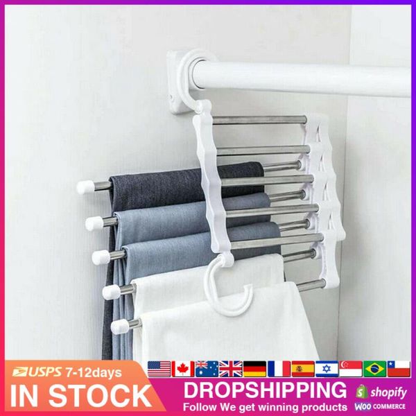 

hangers & racks est fashion 5 in 1 pant rack shelves stainless steel clothes multi-functional wardrobe magic hanger 2021