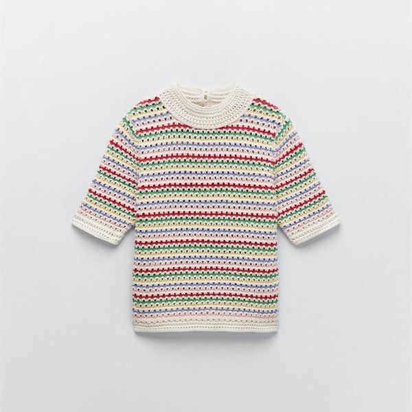 

women's knits & tees 2021 sweater striped pullover short sleeve o collar boutique korean style fashion, White