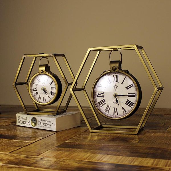 

decorative objects & figurines american style retro hexagonal wall clock art ornaments roman bell nordic metal for home living room decorati
