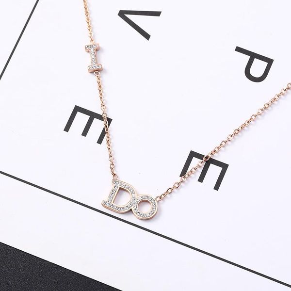 

pendant necklaces yes i do trendy style titanium steel rhinestone letter white black red for women girls jewelry, Silver