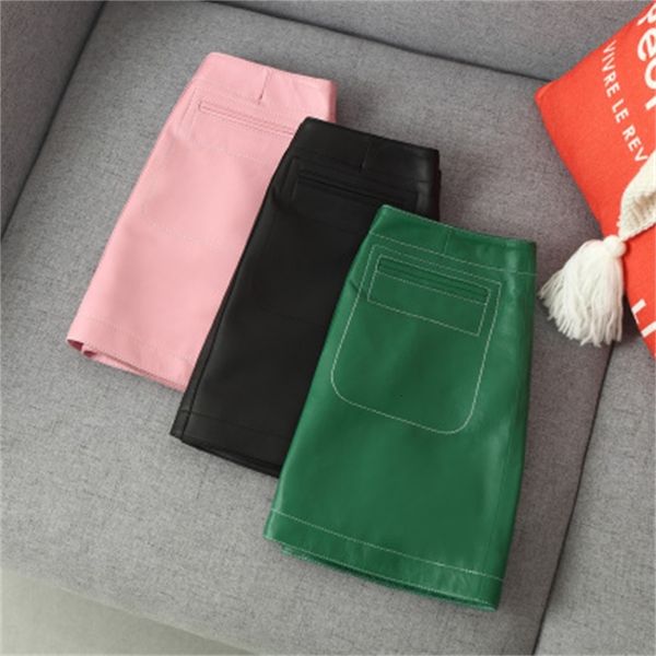 

2021 genuine new fashion royal sheep leather skirt j28 bf2j, Black