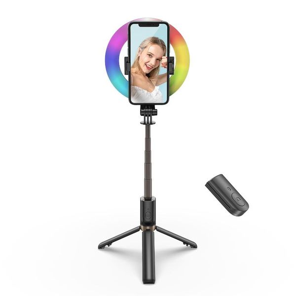 

flash heads 6-inch video streaming rgb ring fill light 9 colors mode with 2-in-1 selfie stick tripod bt remote control