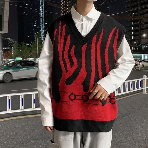 

men's vests sweater vest v-neck knitting casual loose full matching street sleeveless chic korean youth, Black;white