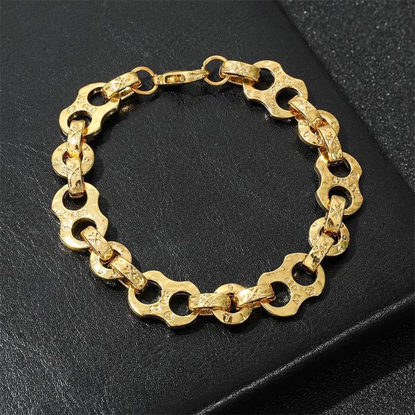 

link, chain design punk alloy bracelet for man motorcycle bike bicycle wrist jewelry bangle style friendship gift, Black