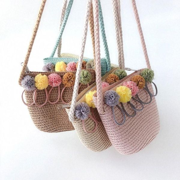

backpacks children bohemian style straw bag handbags summer rattan handmade woven beach handbag messenger kids bags for girls