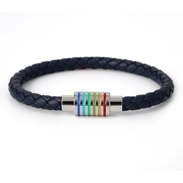 

charm bracelets vintage red black genuine braided leather bracelet for women men pride rainbow magnetic stainless steel male gift, Golden;silver