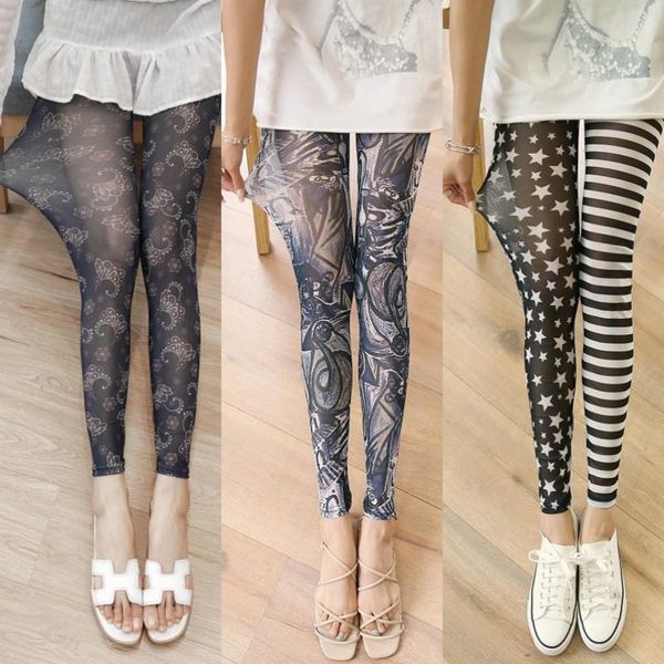 

women's leggings summer thin leggings, super ice silk pants, elastic and thin, mesh anti snagging women clothing, Black