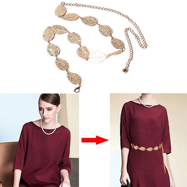 

belts 1pc sweater waist belt women metal chain leaf shape dress, Black;brown