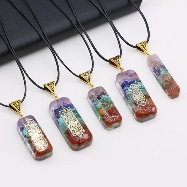 

pendant necklaces 2021 natural stone square seven chakra rope chain multi-pattern handmade exquisite necklace jewelry gift party, Silver
