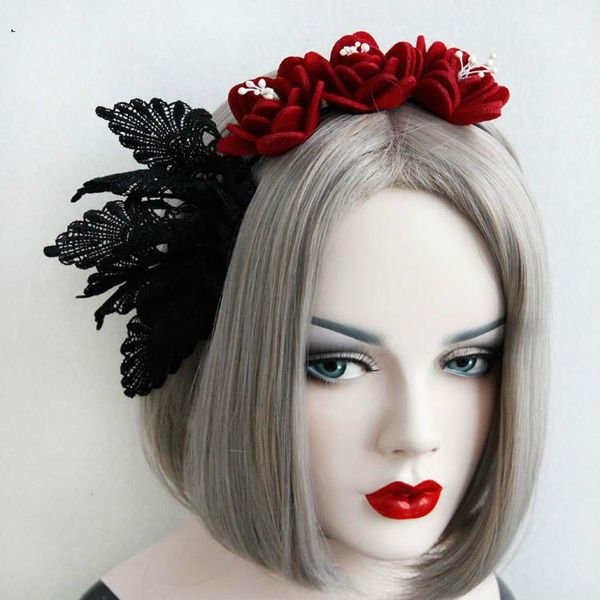 

fashion stage red rose lace hair hoops party daily with flower headdress female