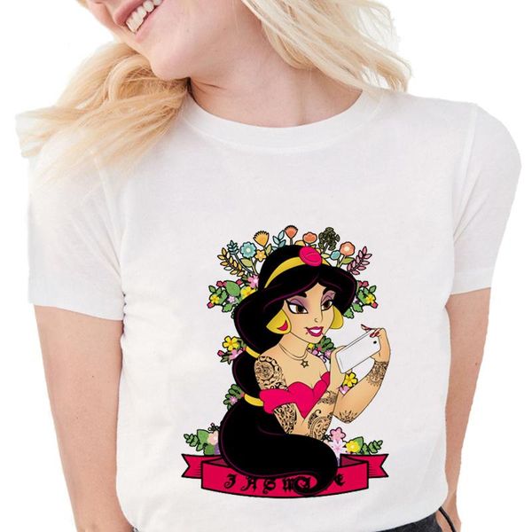 

women's t-shirt design alices adventures in wonderland dark princess t-shirts women punk tattooed print white t shirts slim s1029