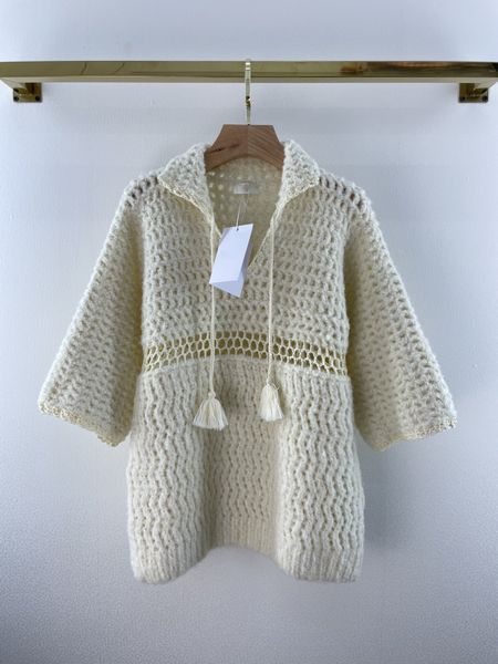 

milan runway sweaters 2021 autumn winter lapel neck long sleeve hollow out designer pullover brand same style coats 1010-9, White;black