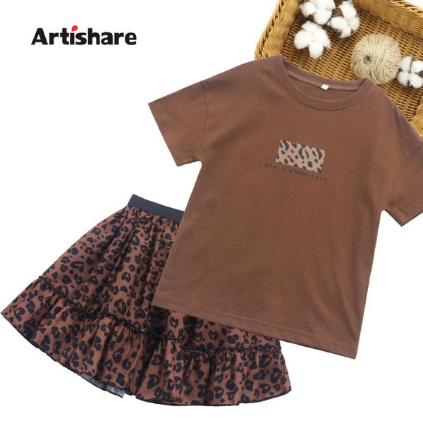 

girl clothes sets tshirt + leopard skirts 2pcs kids girls suits 2021 teenage children summer clothing 6 8 10 12 14, White