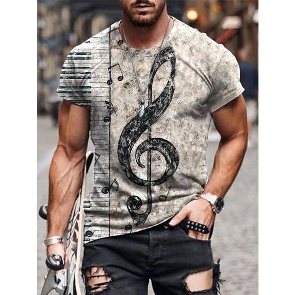 

music symbol printing men's 3d printing t-shirt visual impact party punk gothic round neck american muscle short sleeves, White;black