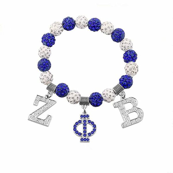 

charm bracelets fashion blue white crystal ball beads greek letters sorority zeta phi beta bracelet society symbol bangles jewelry for women, Golden;silver