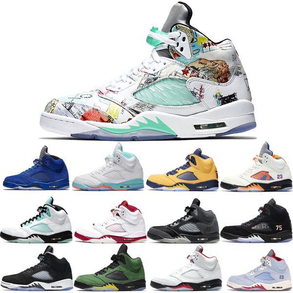 

basketball shoes 5s for men 3 space jam oreo metallic laney royal international flight ice blue fire red wings what the white stealth light, White;red