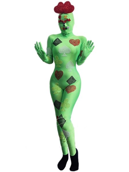 

nightclub rave outfits halloween party funny bodysuit green ghost headcover gogo dj show stage wear cosplay costume set vdb2630, Black;red
