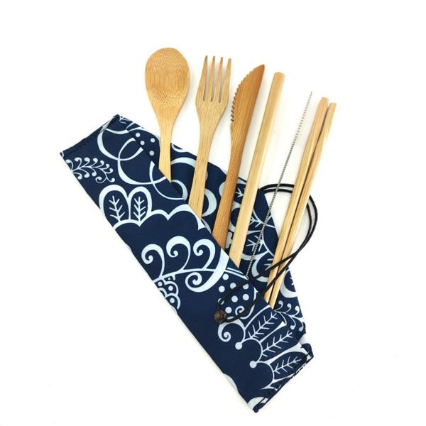 

dinnerware sets bamboo utensils travel cutlery set eco-friendly reusable outdoor portable zero-waste camping flatware