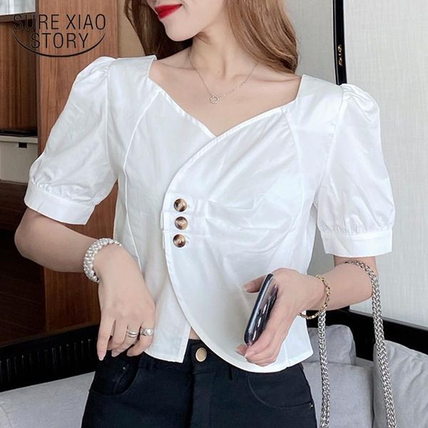 

women's blouses & shirts 2021 summer square collar short sleeve french design chiffon shirt white blouse and chemisier femme 10030