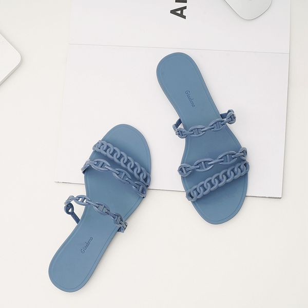 

2021 summer pig nose sandals chain flat bottom jelly holiday antiskid beach women luxurysss designersss shoes yw, Black