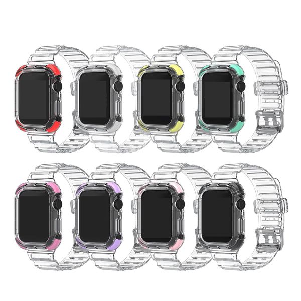 Siamesisches transparentes Armband und Gehäuse für Apple Watch-Bänder 44 mm, 42 mm, 40 mm, 38 mm, Anti-Fall, stoßfestes Sportarmband, IWatch-Serie Se 6, 5, 4, 3