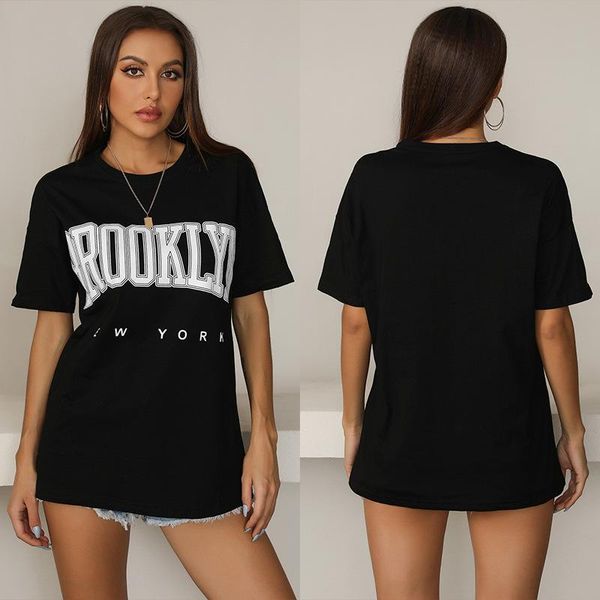 

women's t-shirt 2021 summer printed round neck casual loose short sleeve, White