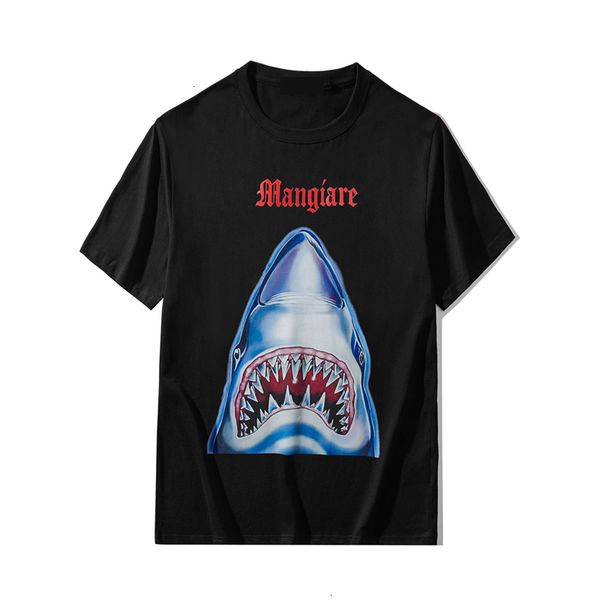

2021 harajuku cartoon shark print short sleeve men's summer new student versatile o-neck cotton t-shirt women j28e, White;black