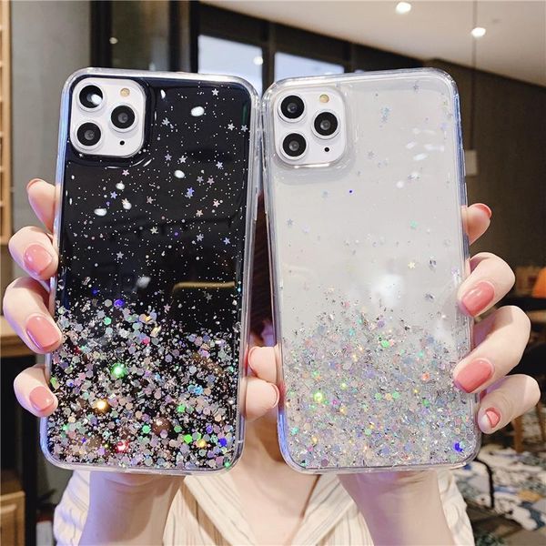 

clear bling hard case for iphone 12 11 pro max x xr xs 6 7 8 plus se 2021 12 pro samsung s21 s30 a51 a71 transparent epox glitter back cover