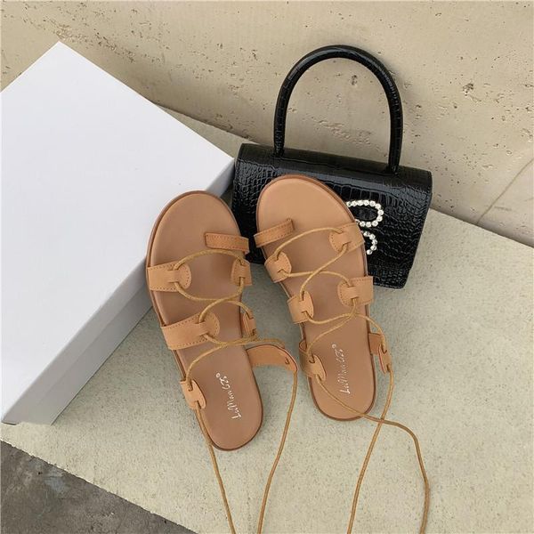 

sandals womens summer flat shoes all-match casual soft sole strap, Black