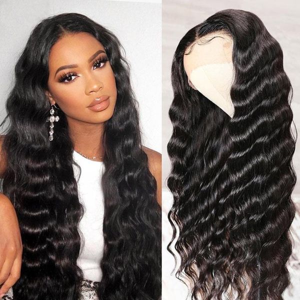 

lace wigs 13x4 loose wave transparent front human hair wig malaysian remy deep 13x6 frontal for women pre pluck, Black;brown
