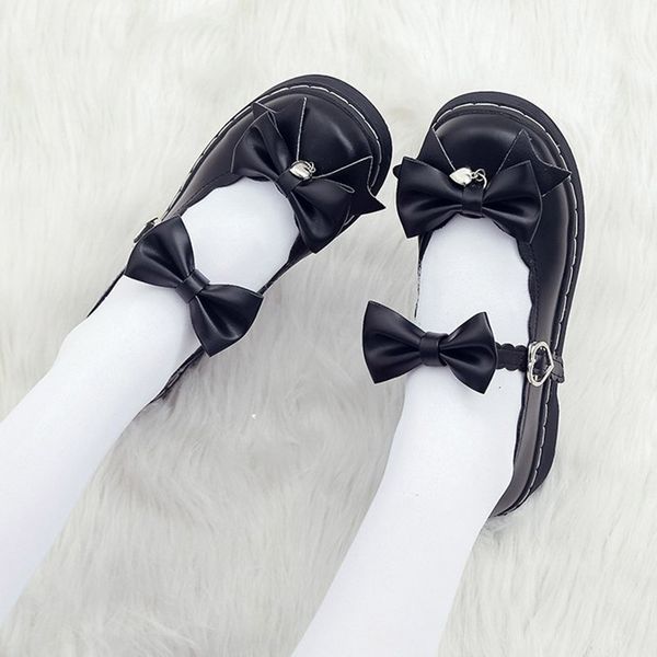 

lolita shoes bow tie mary janes shoes for girls ankle buckle casual shoes women flats platform crystal mujer 8693n, Black;white