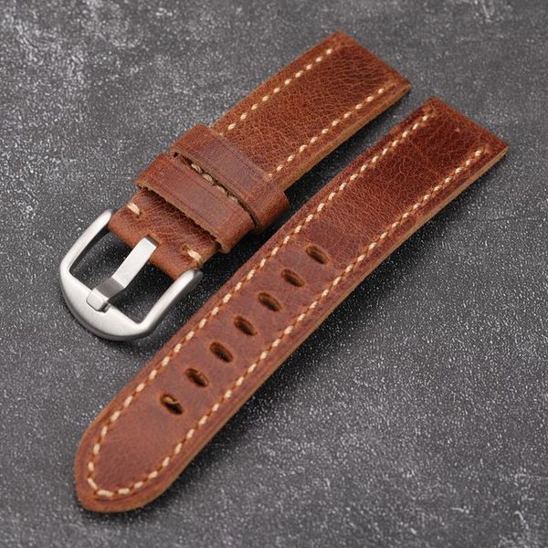 

watch bands handmade leather strap brown half-folded raw edges, vintage men's bracelet 20 21 23 24mm italian calfskin military bracele, Black;brown