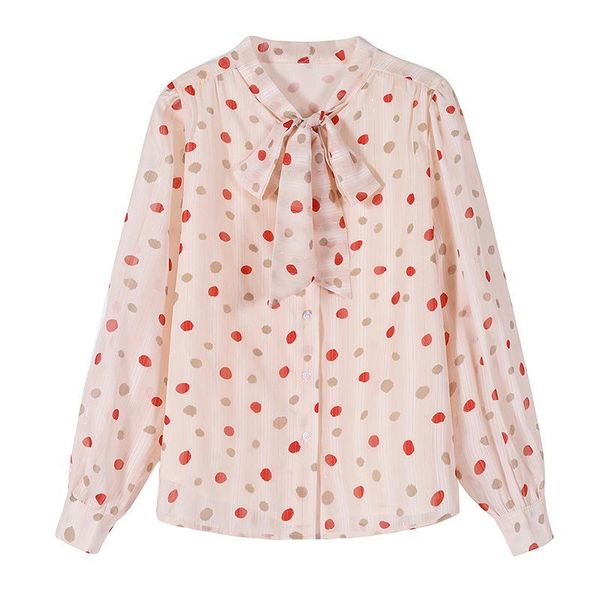 

women's blouses & shirts bowknot polka dot chiffon shirt spring 2021 french design sense fashion temperament sweet top, White