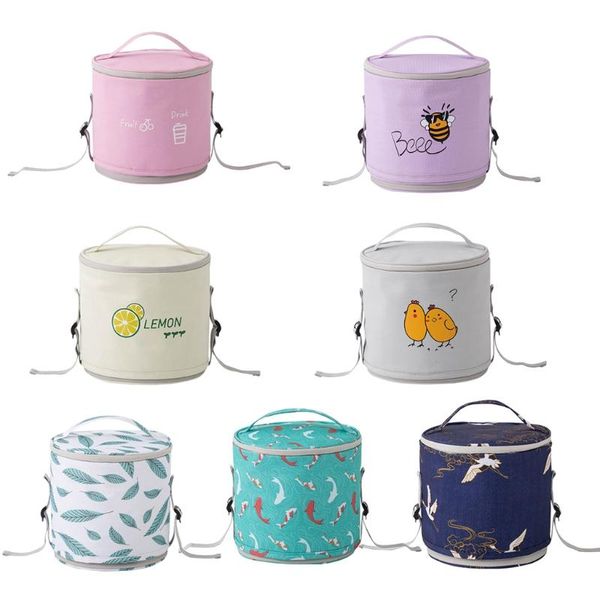 

dinnerware sets round lunch bag box insulated thermal oxford waterproof picnic bags snack cooler school camping