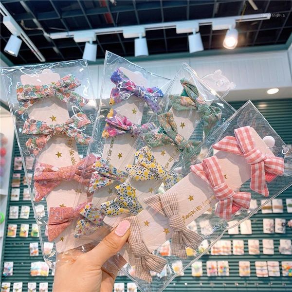 

hair accessories 4 pcs korean fashion country style sweet girl children barrettes fresh floral plaid fabric bow duckbill clip1, Slivery;white