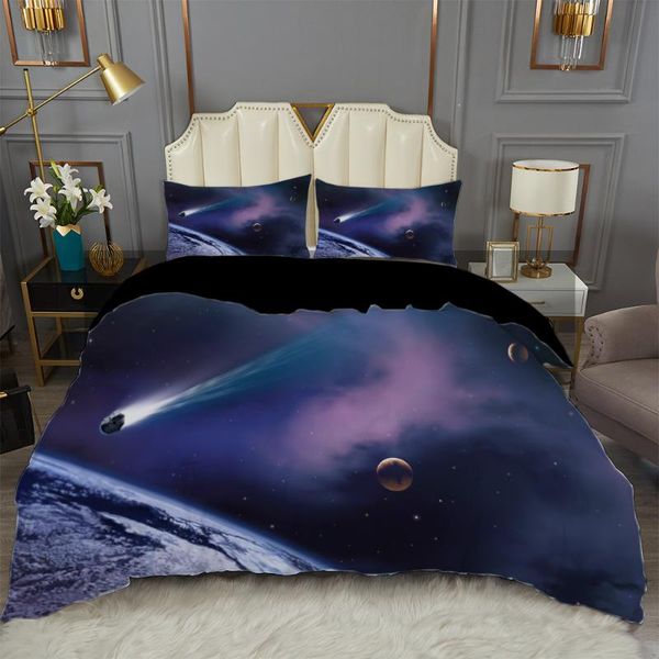 

bedding sets 2/3pcs airship duvet cover set for kids boys polyester comforter cartoon planet twin bedroom home textiles