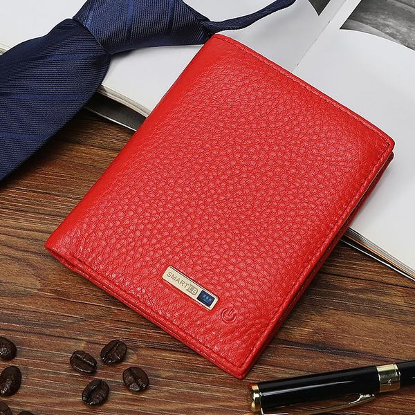 

smartlb wallet new genuine leather short men's wallets leather purse card case slim wallet for woman high quatily, Red;black