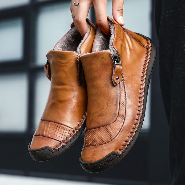 

winter men shoes with fur fashion casual shoes man pu leather shoes flats warm slip-on loafers male moccasins plus 38-48