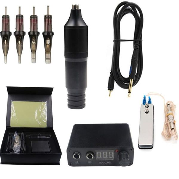 

tattoo guns kits professional machine cartridge pen with clip cord power supply pedal and practice skin kit supplies