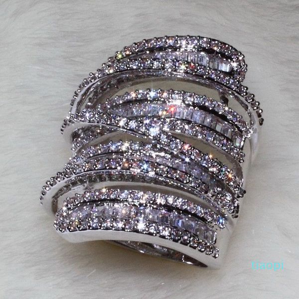 

full princess cut luxury jewelry 925 sterling siver white sapphire simulated diamond gemstones wedding women ring sz5-11, Slivery;golden