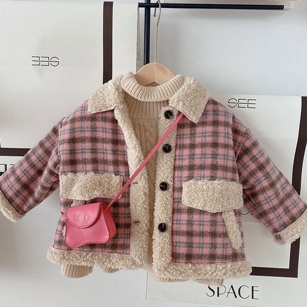 

down coat kids girls plaid elegant 2021 fashion winter girl baby fleece patchwork clothes korean style children's sweet clothing, Blue;gray