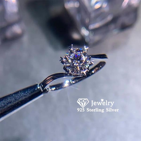 

cluster rings s925 silver for women cubic zirconia luxury snowflake wedding engagement ring charms fine jewelry drop 1645, Golden;silver