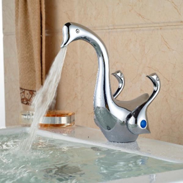 

bathroom sink faucets swan style dual handles faucet chrome polish mixer tap deck mount